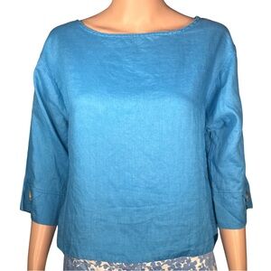 Monsoon Blue Linen 3/4 Sleeve Top Size S